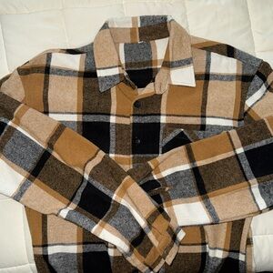 SHEIN (L) Flannel Plaid Brown/Black long Sleeve